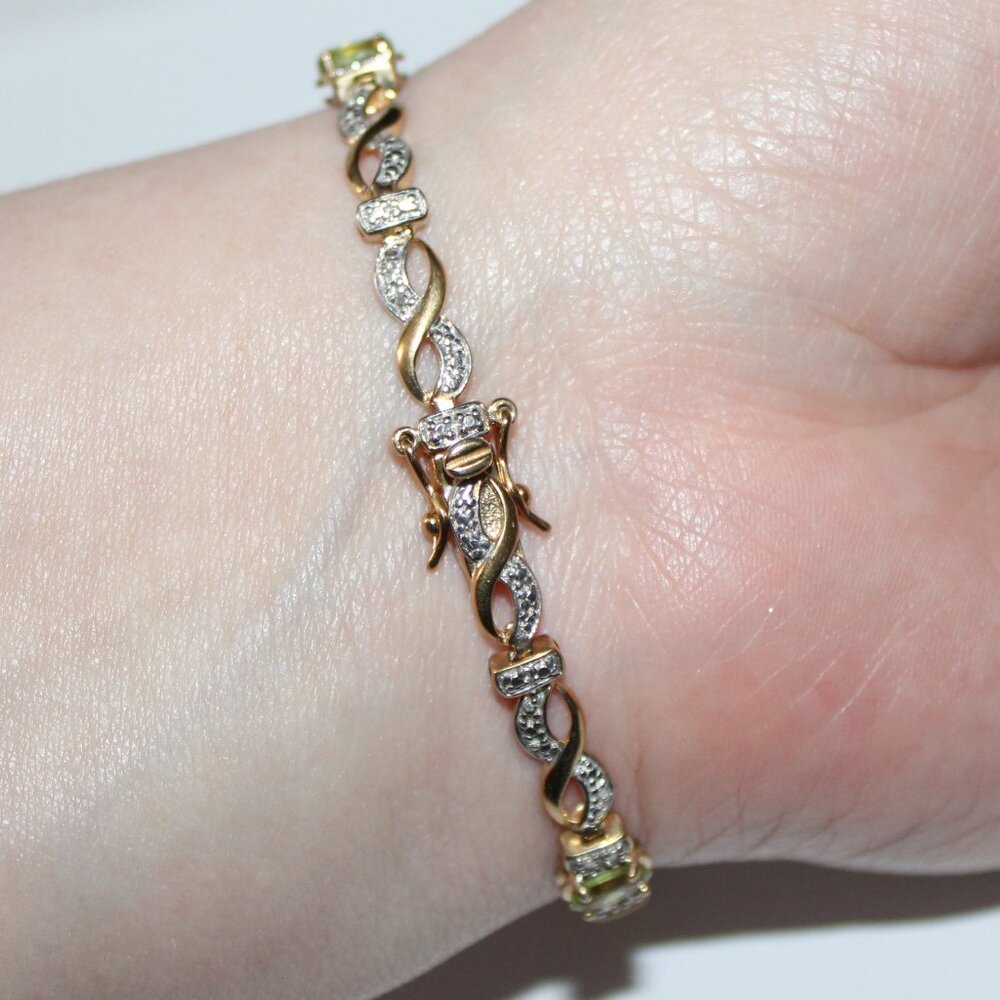 Sterling Silver Gold Tone Peridot Tennis Bracelet 7.25 Inches - Picture 2 of 4